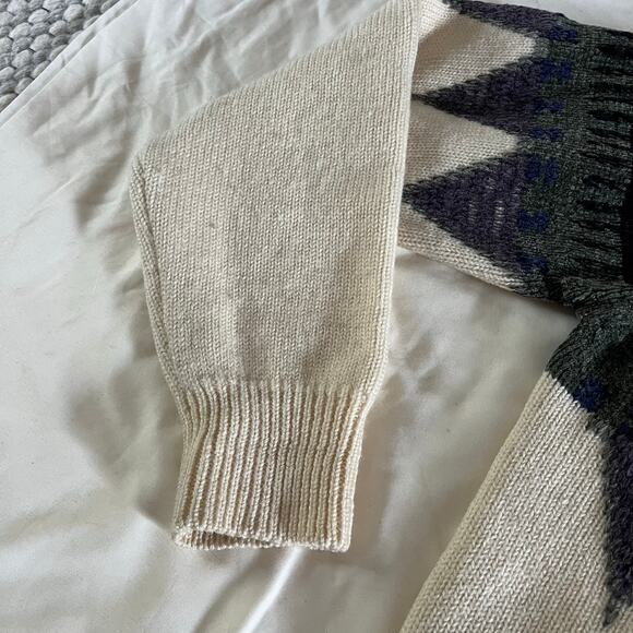 Vtg Cream Retro Nordic Print Wool Eclectic Grandpa Pullover Sweater Men's L - Picture 4 of 10